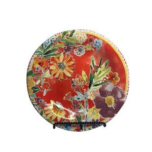 Pier 1 Imports 10.5" Durable Plastic Floral Plate Bright Indoor Outdoor Retro